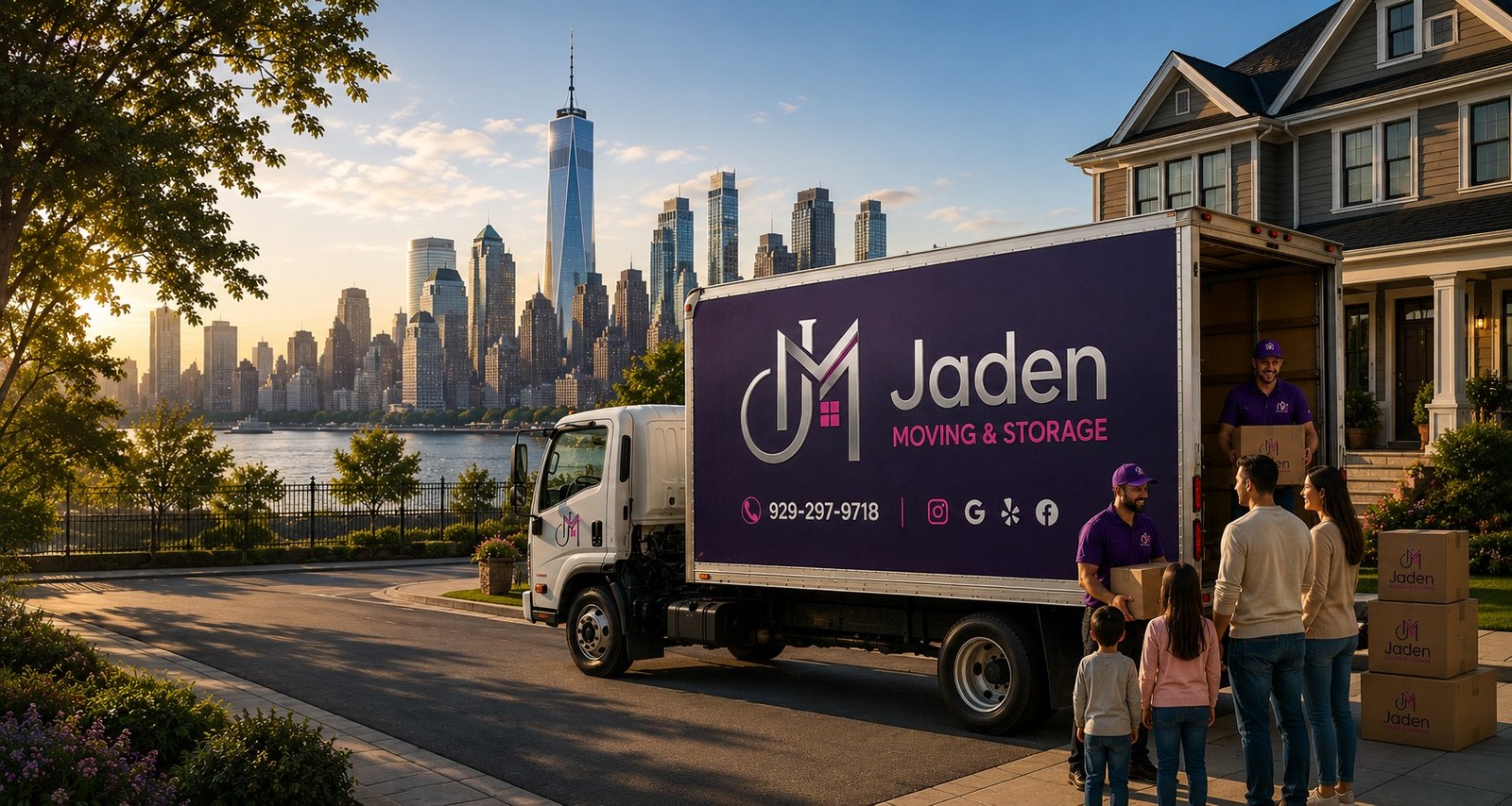 Jaden Moving & Storage truck with the New York City skyline